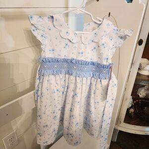 Classic Blue Floral Smocked Girls' Dress